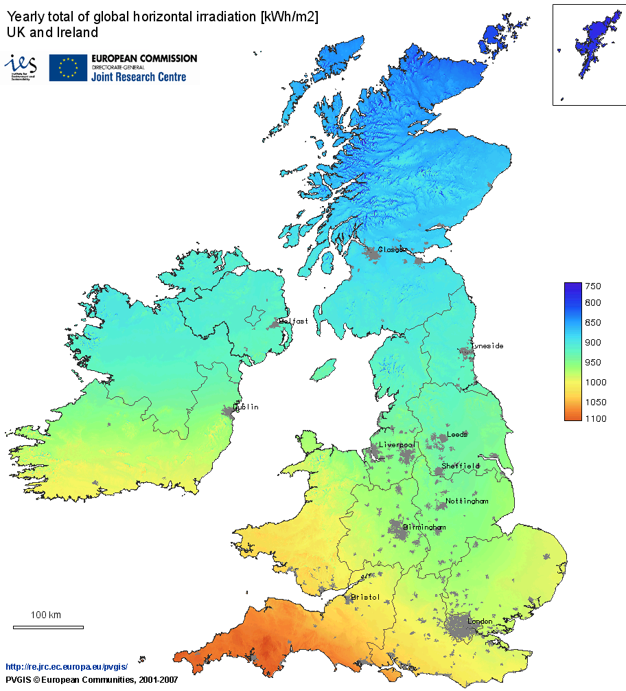 Solar Irradiation Map UK and Ireland Solar Irradiation Map UK and Ireland
